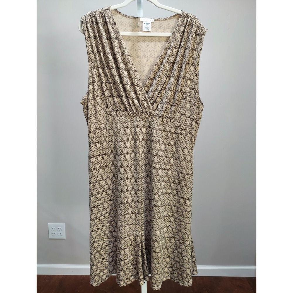 Old Navy Vintage 2004 Tan Brown Geometric V-Neck Sleeveless Midi Dress XXL
